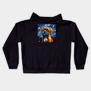 Boxer Puppy Painted in Starry Night style Kids Hoodie